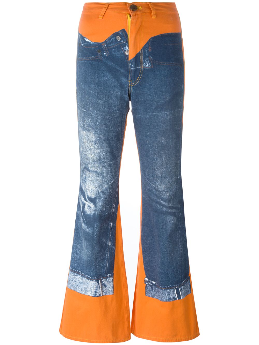 Jean Paul Gaultier Pre-Owned 古着九分错觉画图案喇叭裤 - 蓝色