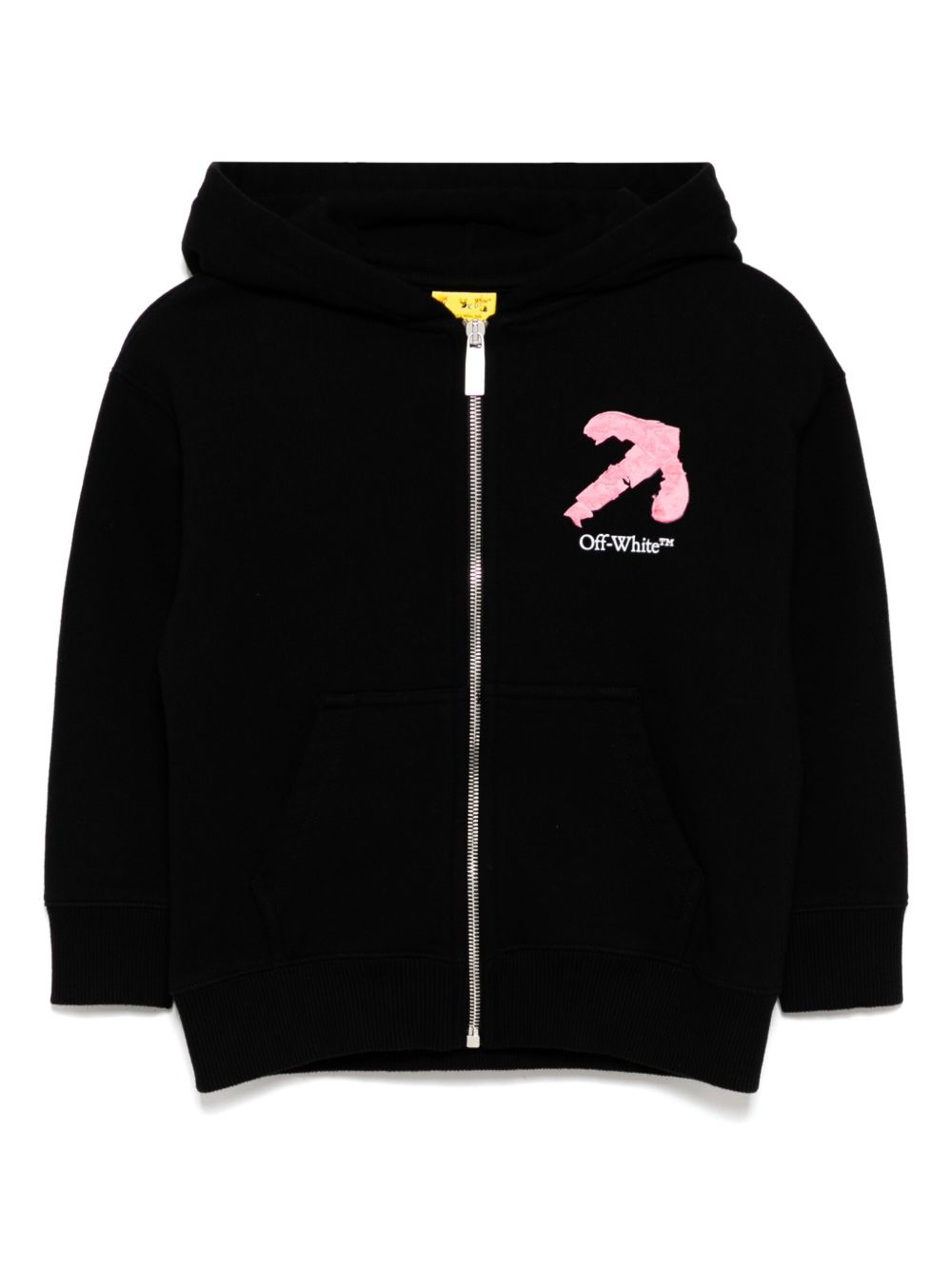 Off-White Kids logo印花拉链连帽衫 - 黑色