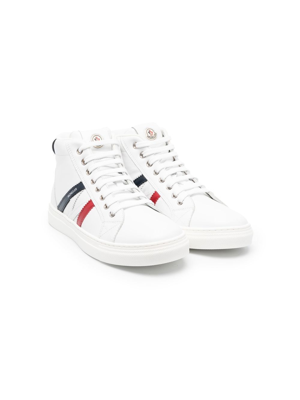 Moncler Enfant 斜条纹高帮运动鞋 - 白色