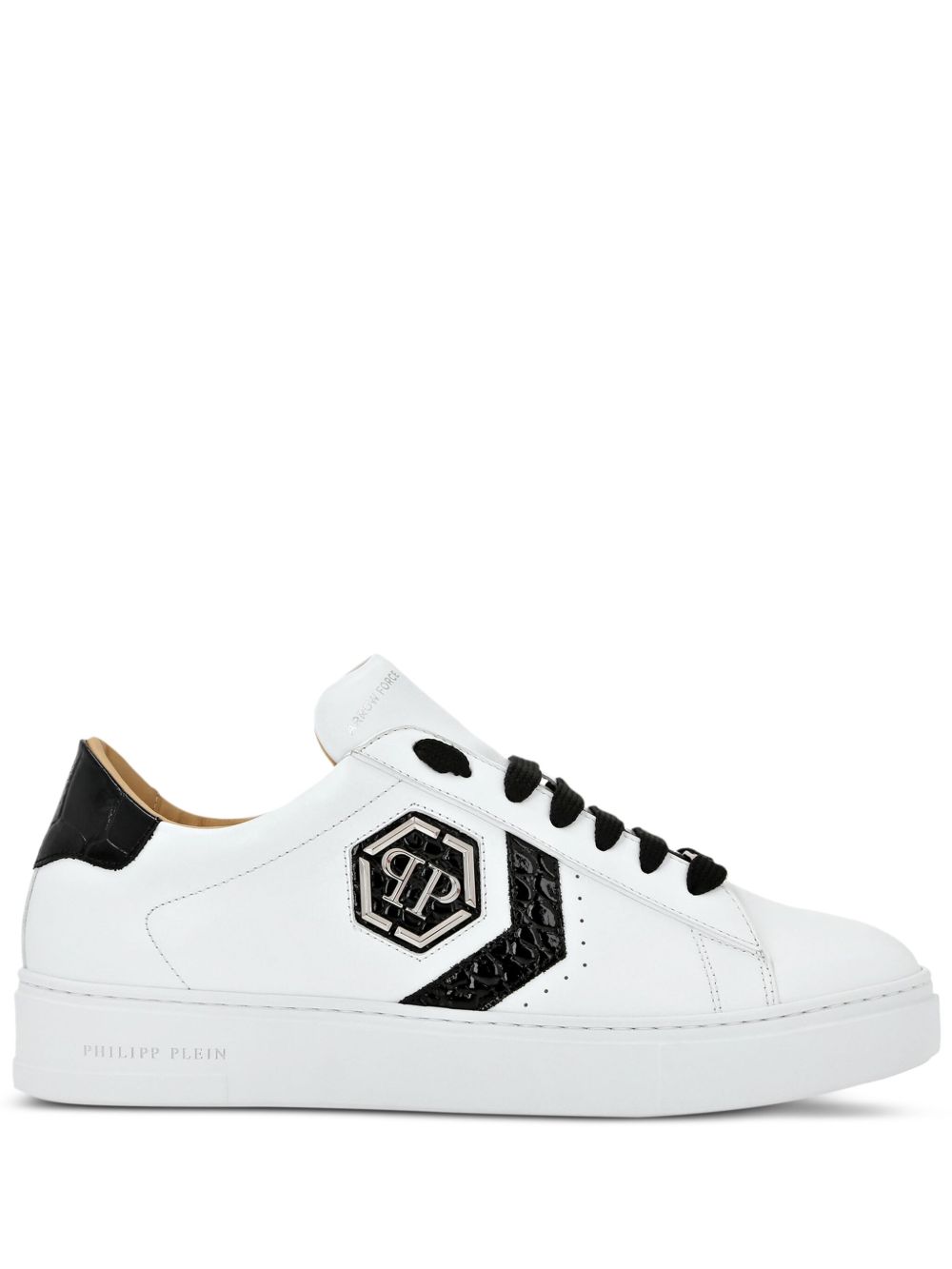 Philipp Plein 标贴拼接皮质运动鞋 - 白色