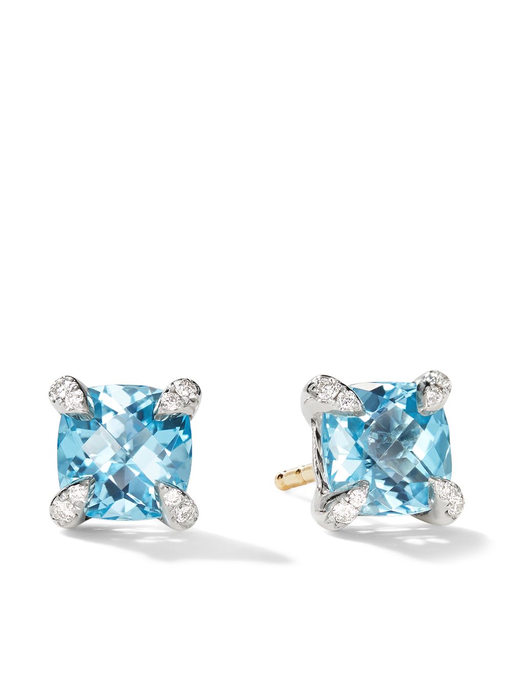 David Yurman 纯银 Petite Chatelaine 黄玉钻石耳钉 - 蓝色