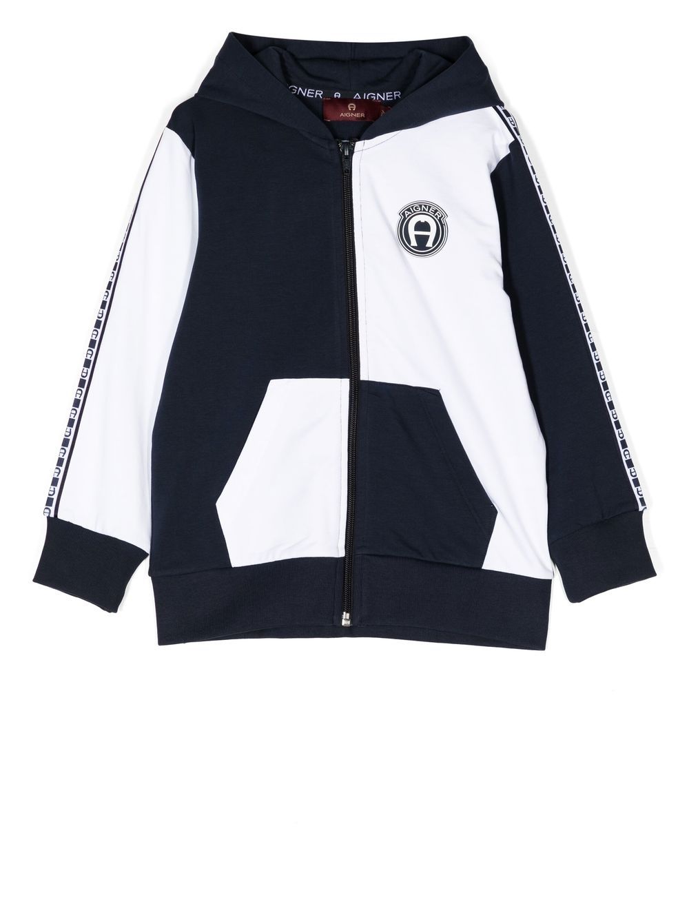 Aigner Kids 拼色拉链连帽衫 - 蓝色