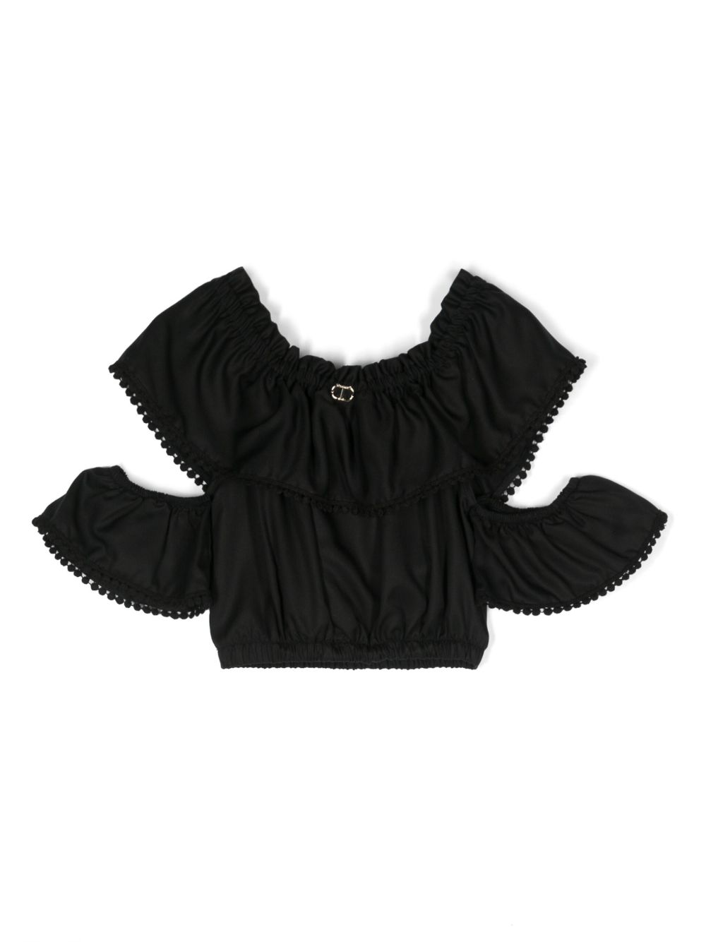 TWINSET Kids 露肩褶饰罩衫 - 黑色