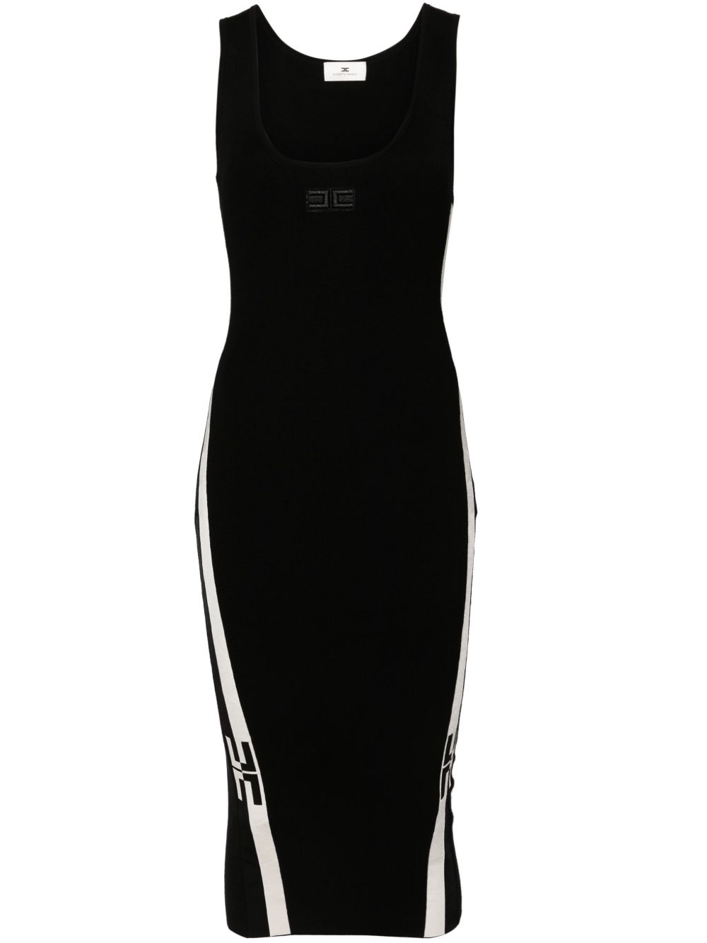 Elisabetta Franchi logo刺绣中长连衣裙 - 黑色