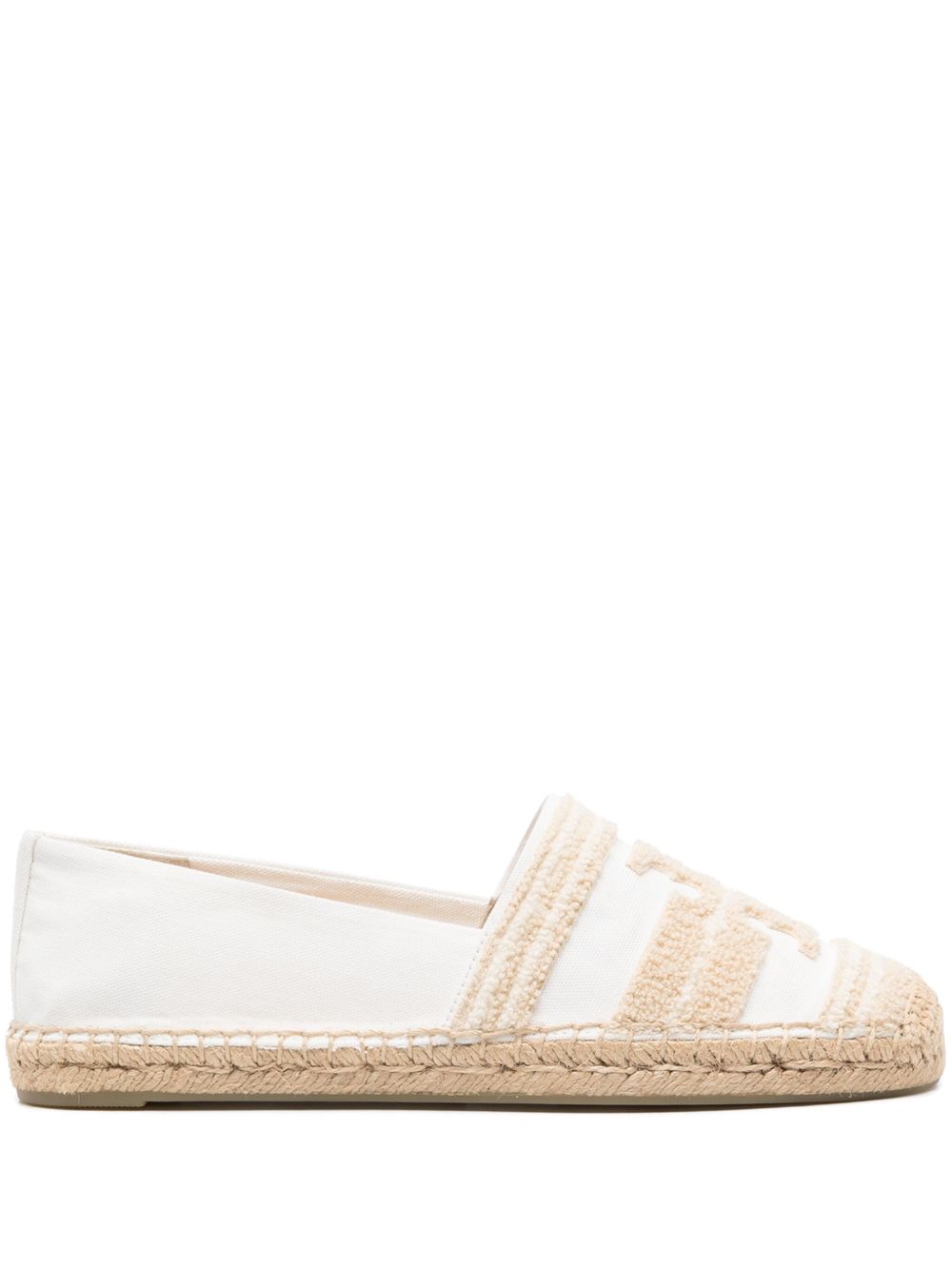 Tory Burch Double T 草编鞋 - 白色