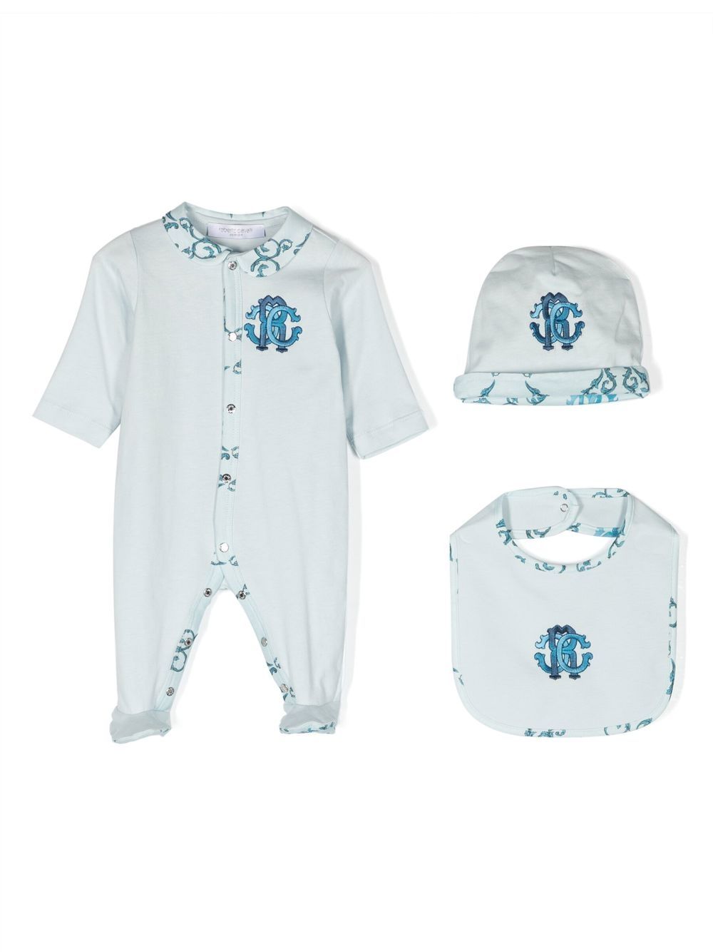 Roberto Cavalli Junior logo印花连体衣套装 - 蓝色