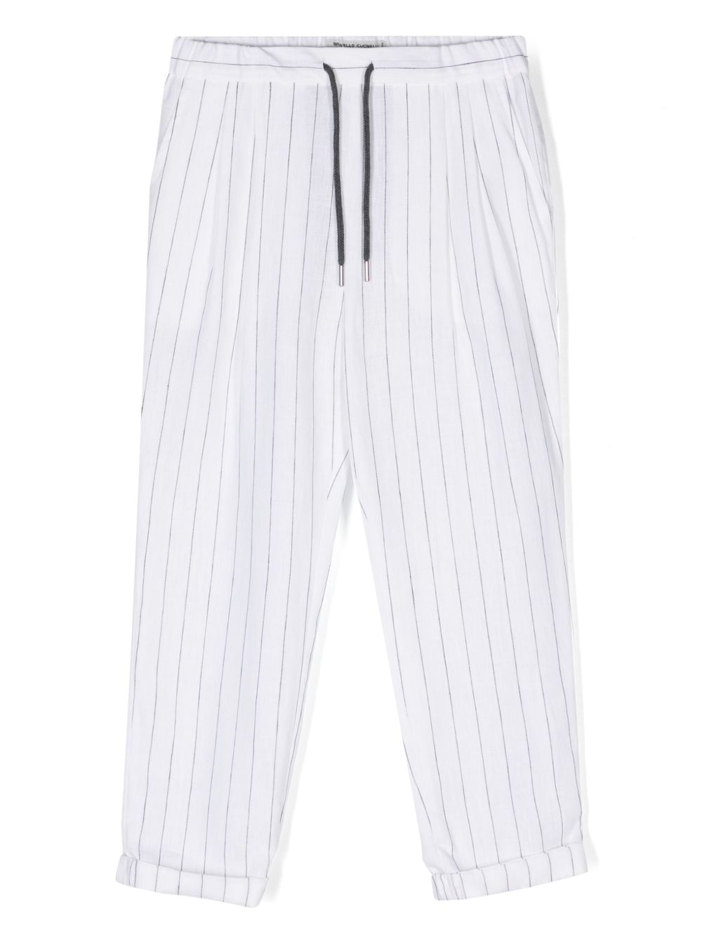 Brunello Cucinelli Kids 细条纹直筒裤 - 白色