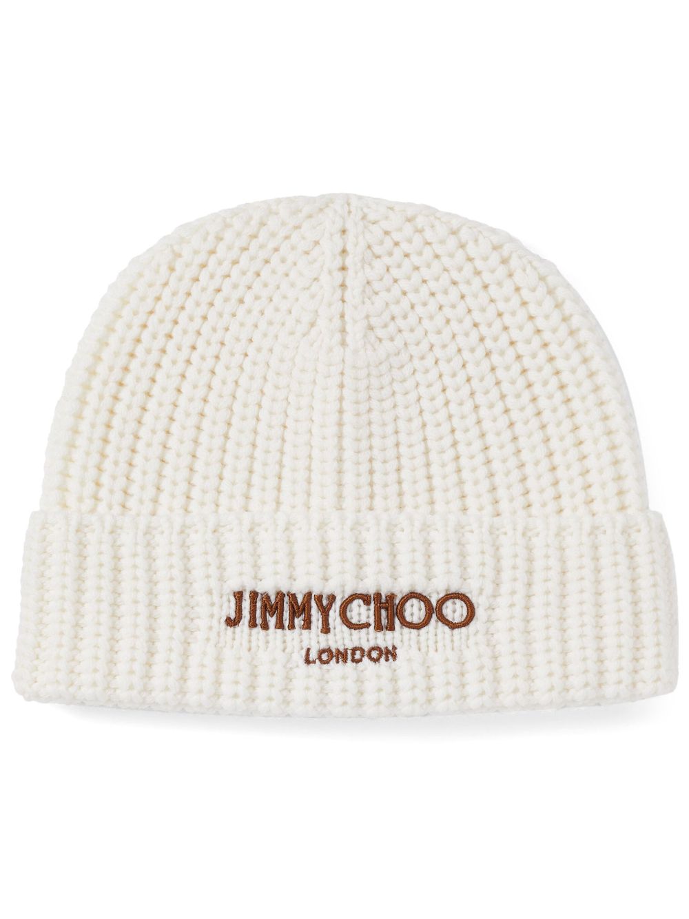 Jimmy Choo logo刺绣罗纹针织套头帽 - 白色