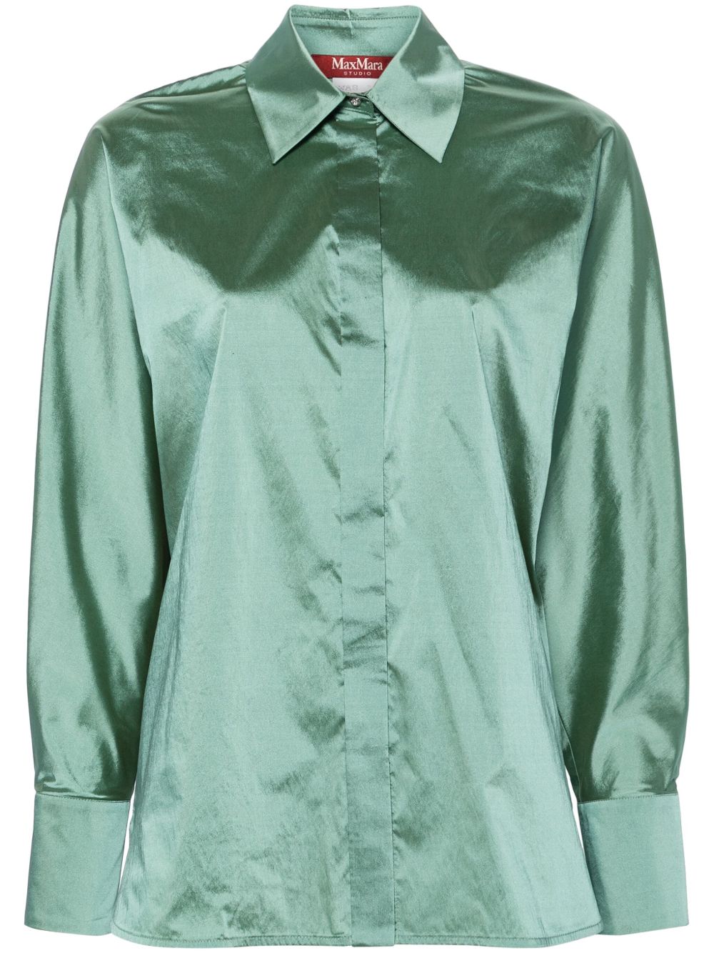 Max Mara 金属感光泽长袖衬衫 - 绿色
