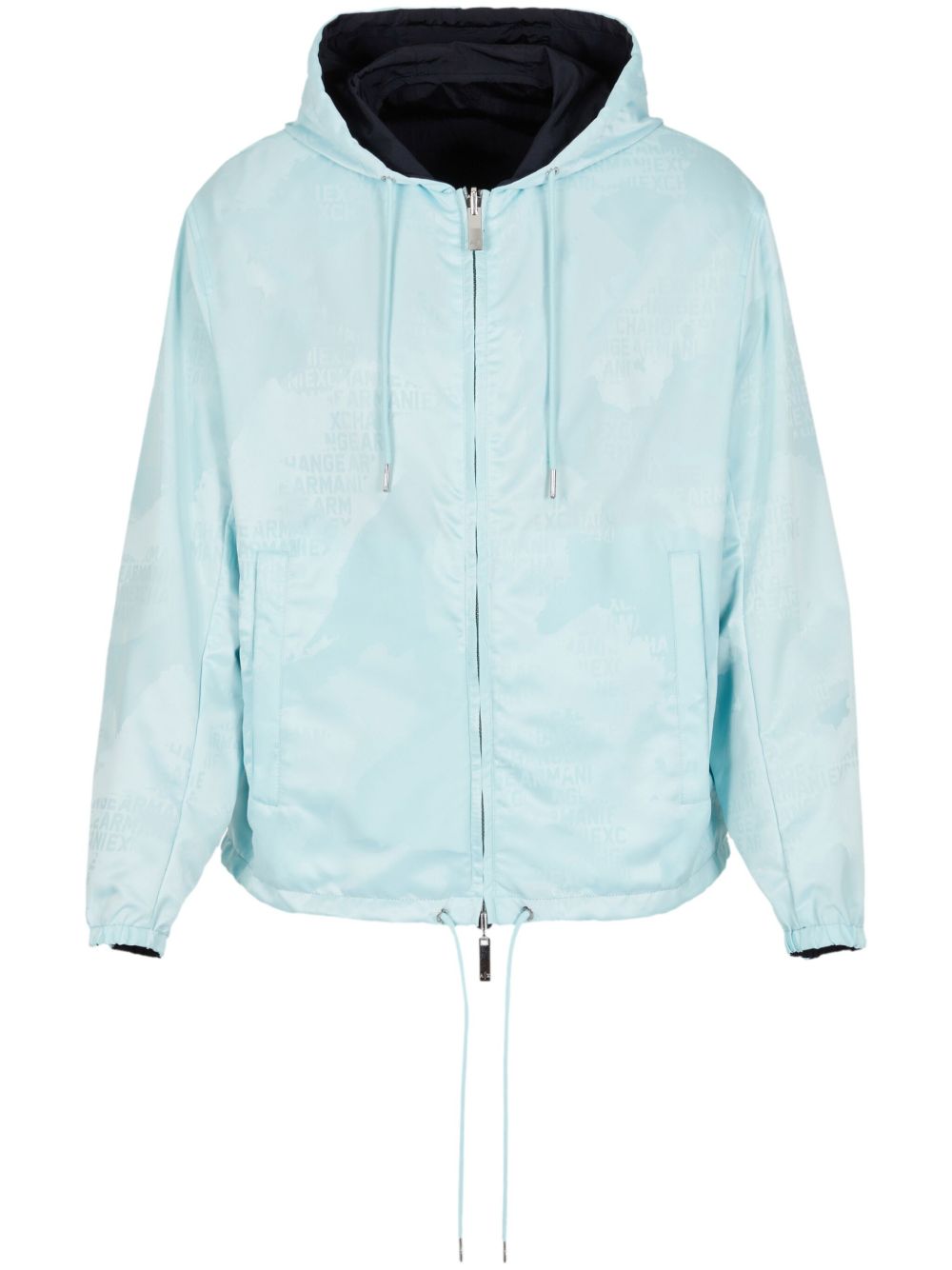 Armani Exchange logo印花连帽夹克 - 蓝色