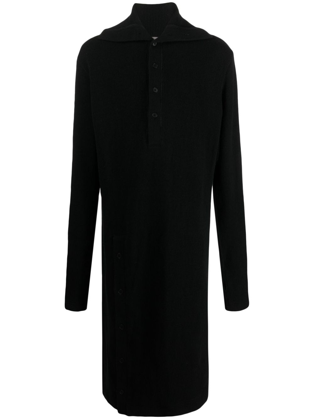 Yohji Yamamoto 连帽手套袖超长开衫 - 黑色