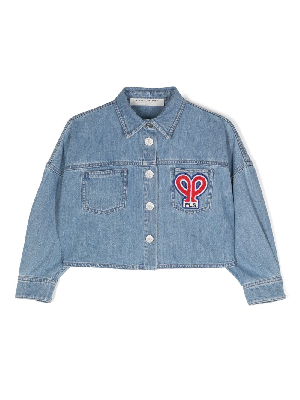 Philosophy Di Lorenzo Serafini Kids logo刺绣短款牛仔夹克 - 蓝色