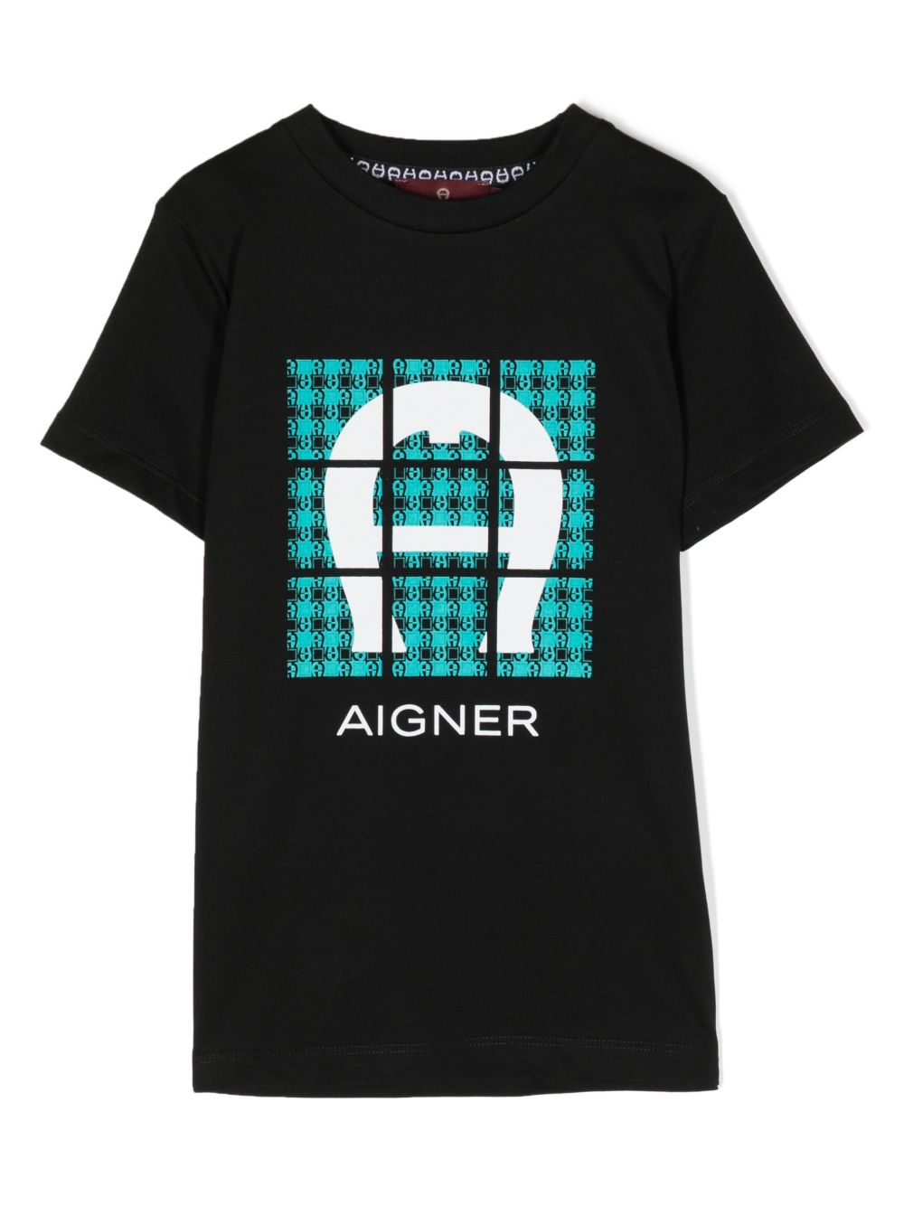 Aigner Kids logo图案印花棉T恤 - 黑色