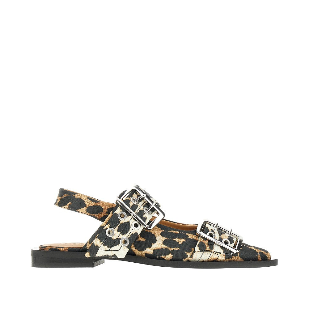 GANNI Leopard satin slingback ballerinas Woman 37