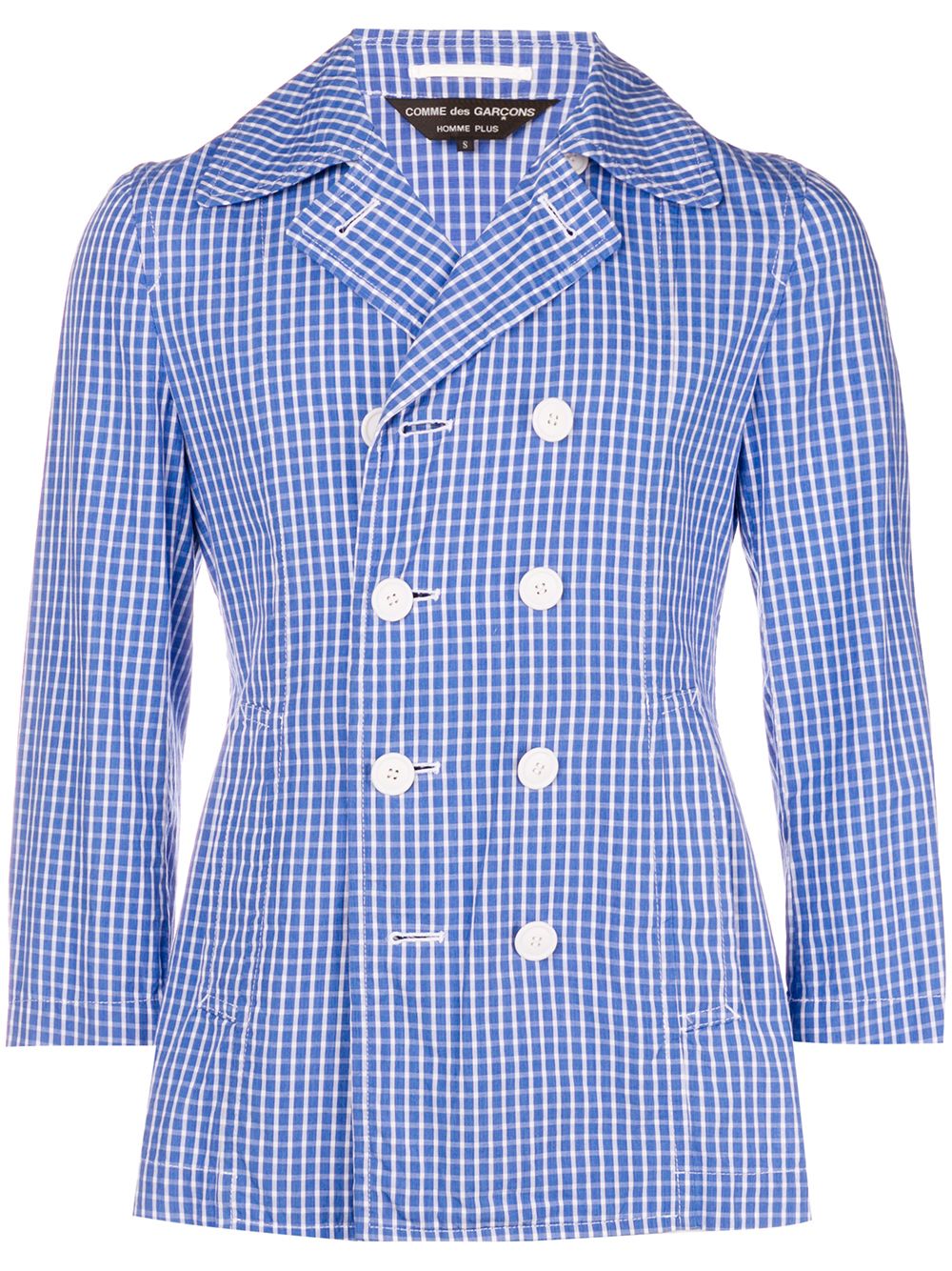 Comme Des Garçons Pre-Owned 古着格纹双排扣夹克 - 蓝色