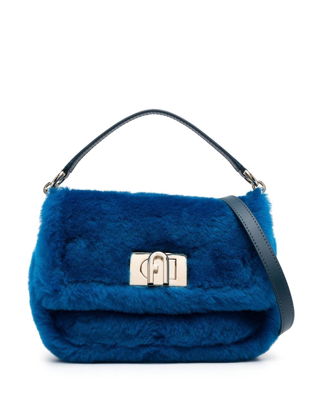 Furla logo细节羊皮手提包 - 蓝色