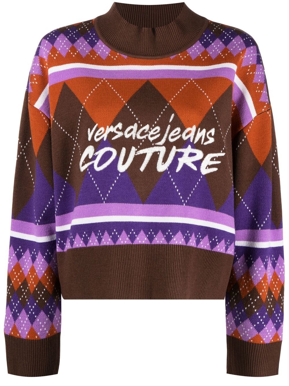 Versace Jeans Couture 范思哲 菱形针织logo刺绣毛衣 - 褐色