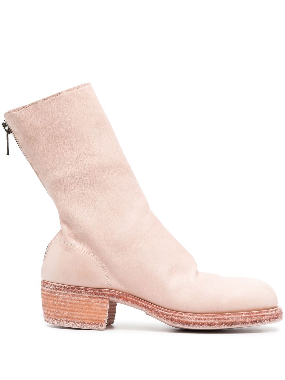 Guidi 拉链皮质短靴 - 粉色