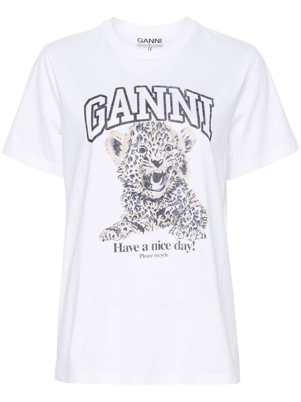 GANNI 豹纹平纹针织T恤 - 白色