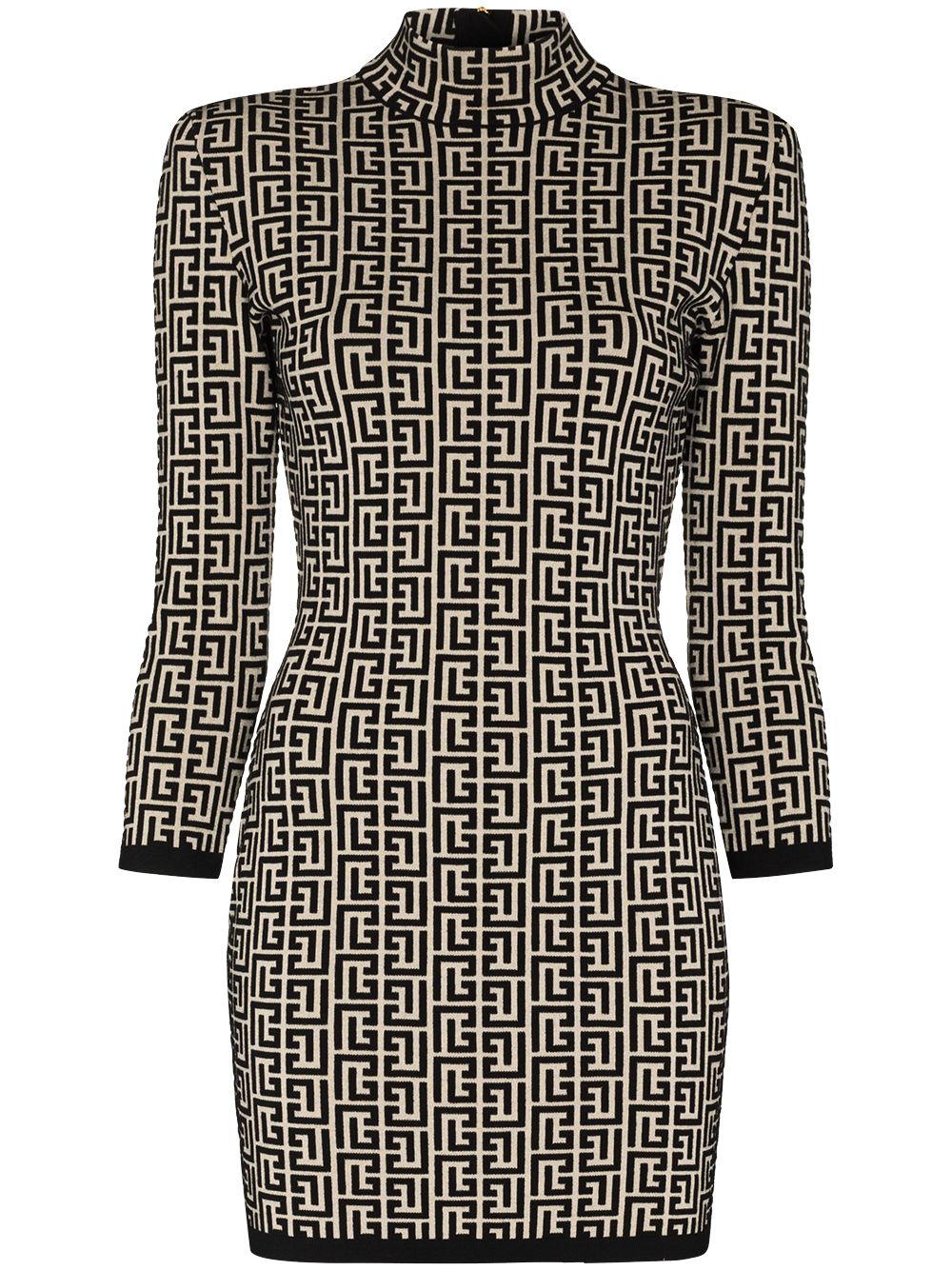 Balmain logo 提花针织迷你连衣裙 - 黑色