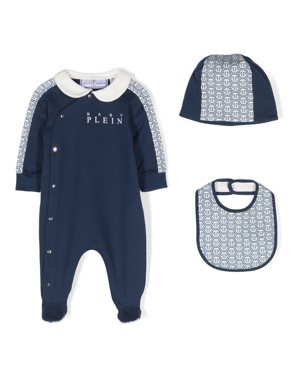 Philipp Plein Junior 经典logo印花棉连体衣套装 - 蓝色