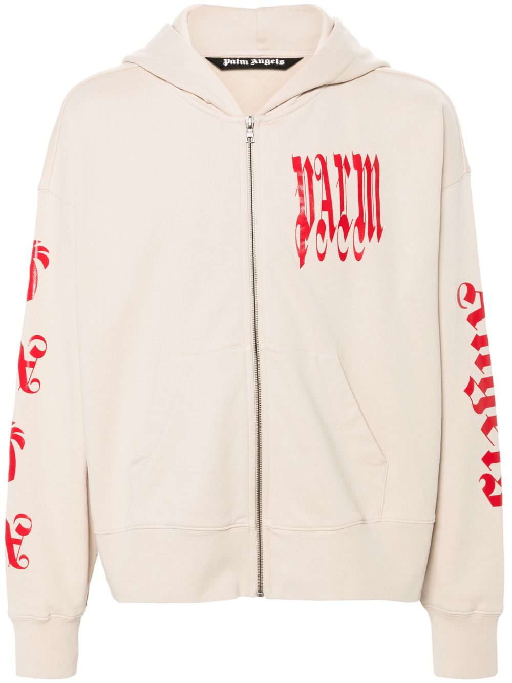 Palm Angels 哥特风logo图案印花拉链连帽衫 - 中性色