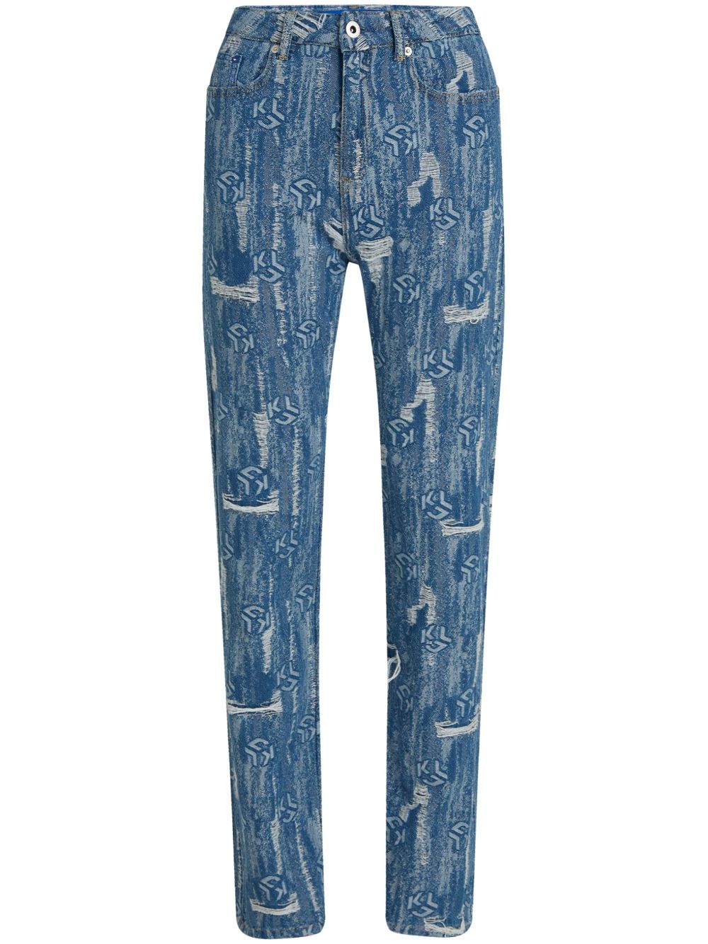 Karl Lagerfeld Jeans logo印花直筒牛仔裤 - 蓝色