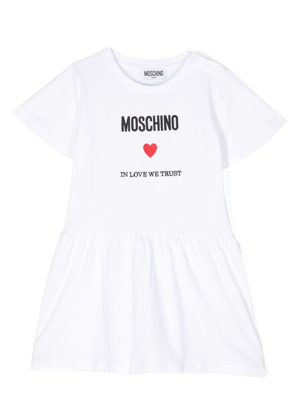 Moschino Kids logo刺绣棉连衣裙 - 白色