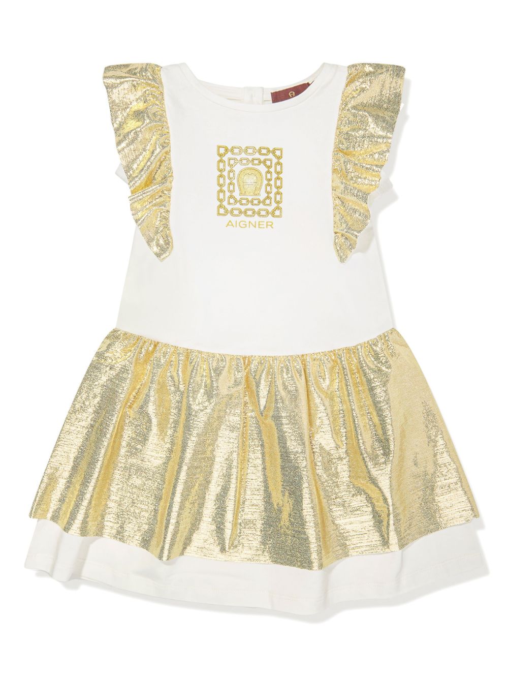 Aigner Kids logo印花荷叶边连衣裙 - 白色