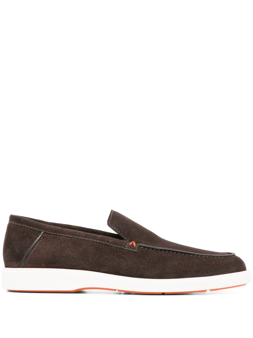 Santoni 绒面小牛皮杏仁形鞋头乐福鞋 - 褐色