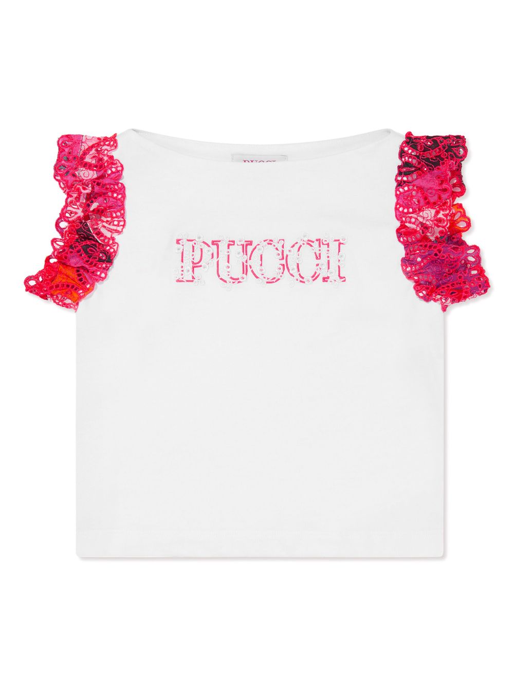 PUCCI Junior logo刺绣棉T恤 - 白色