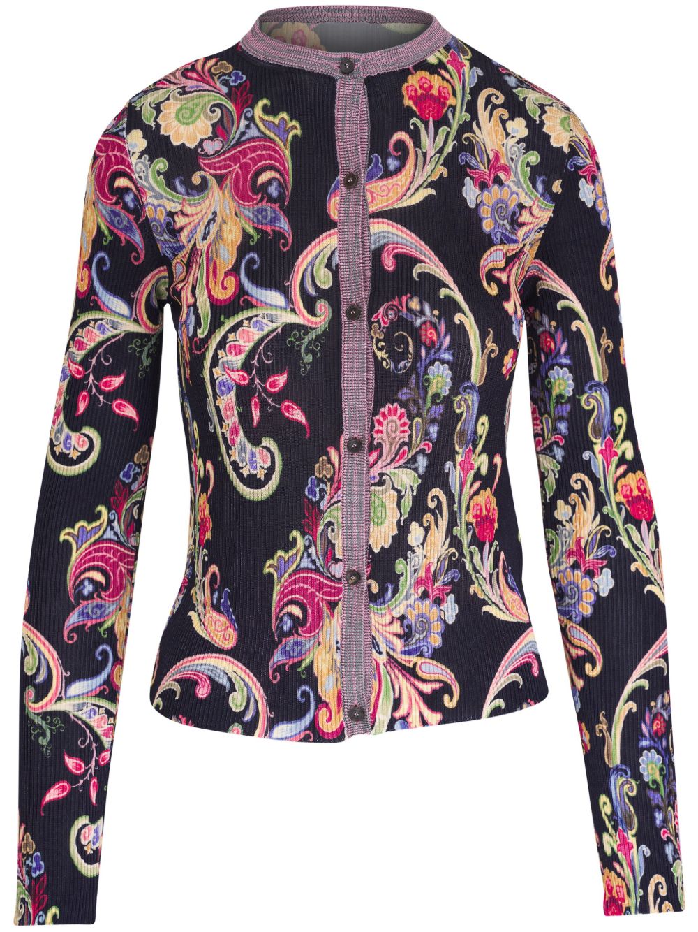 ETRO 花卉印花罗纹针织开衫 - 蓝色
