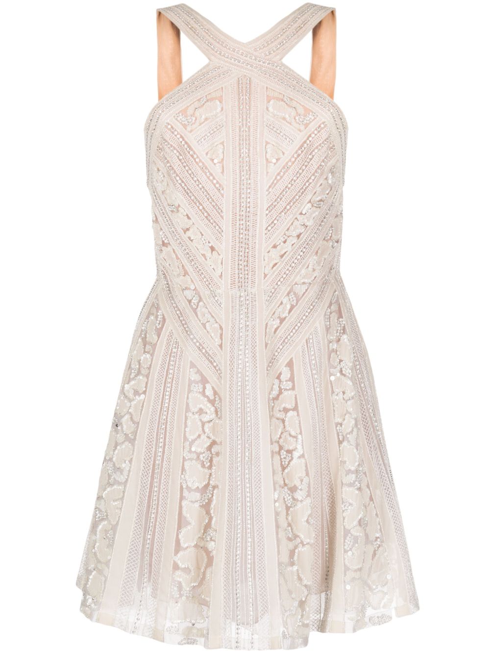 Elie Saab 珠饰镶嵌真丝连衣裙 - 白色