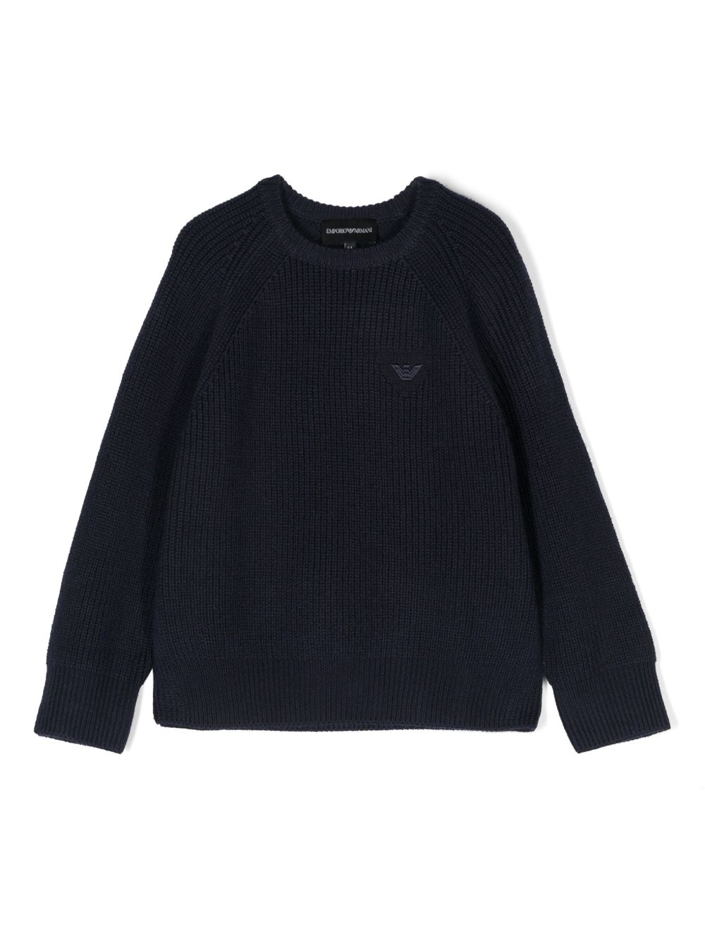 Emporio Armani Kids logo刺绣粗针织毛衣 - 蓝色