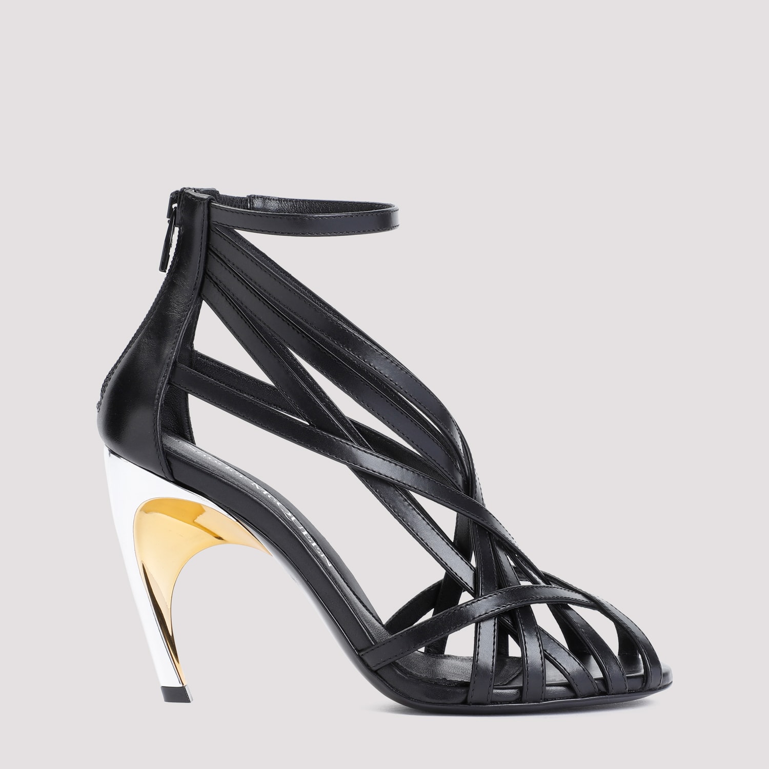 Alexander McQueen Armadillo Strap Sandals In Black/gold/silver