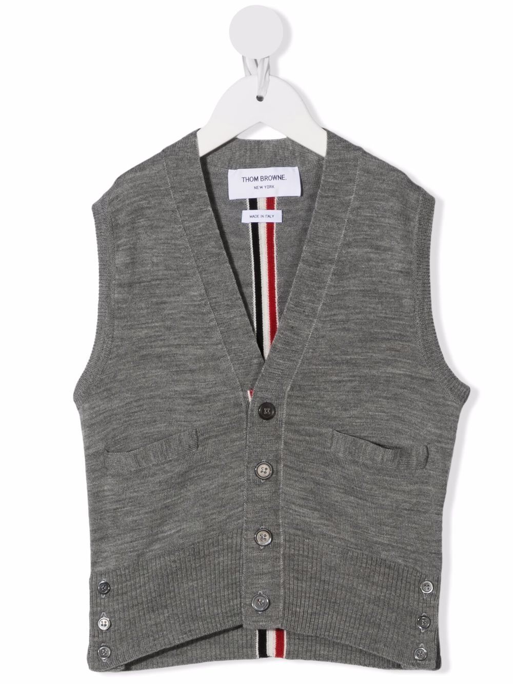 Thom Browne Kids 条纹细节开衫 - 灰色