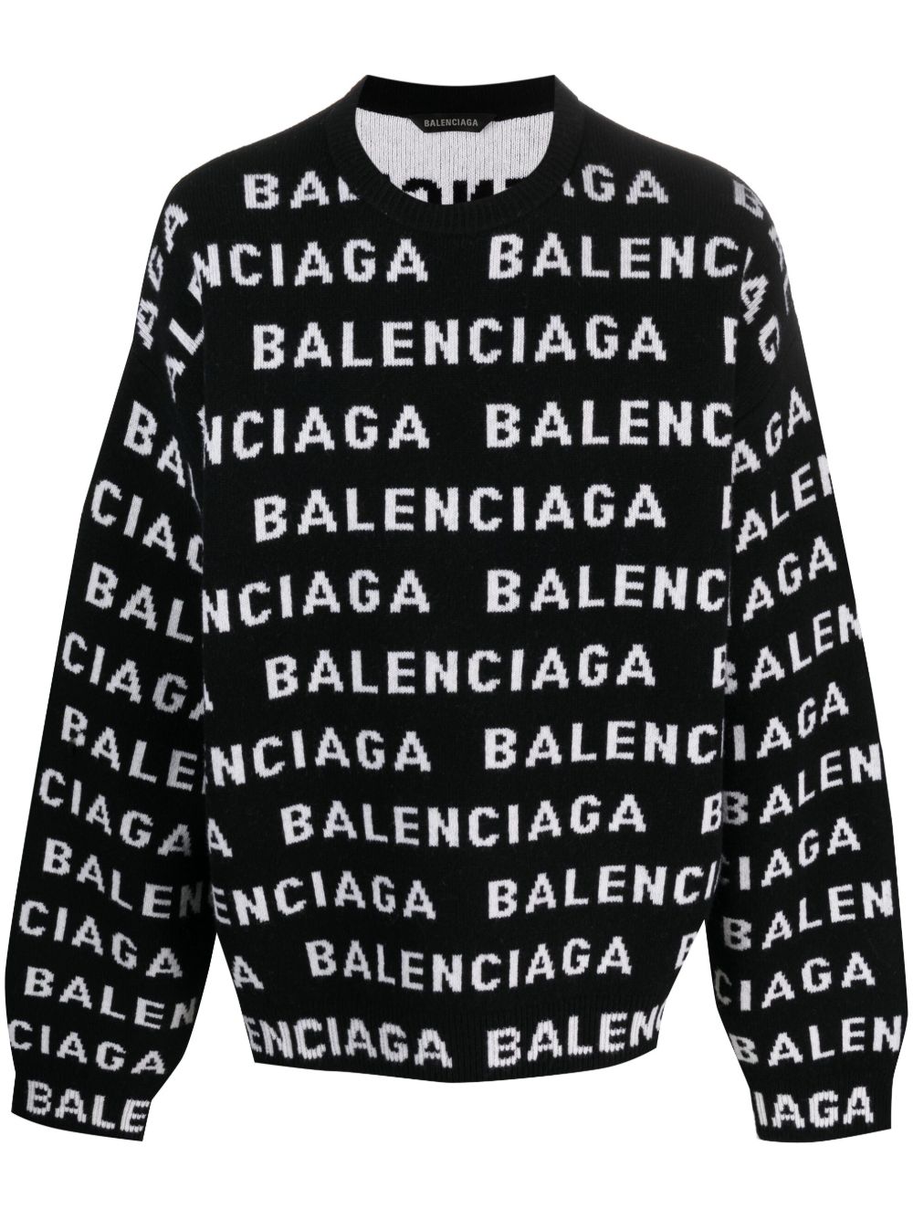Balenciaga logo嵌花圆领毛衣 - 黑色