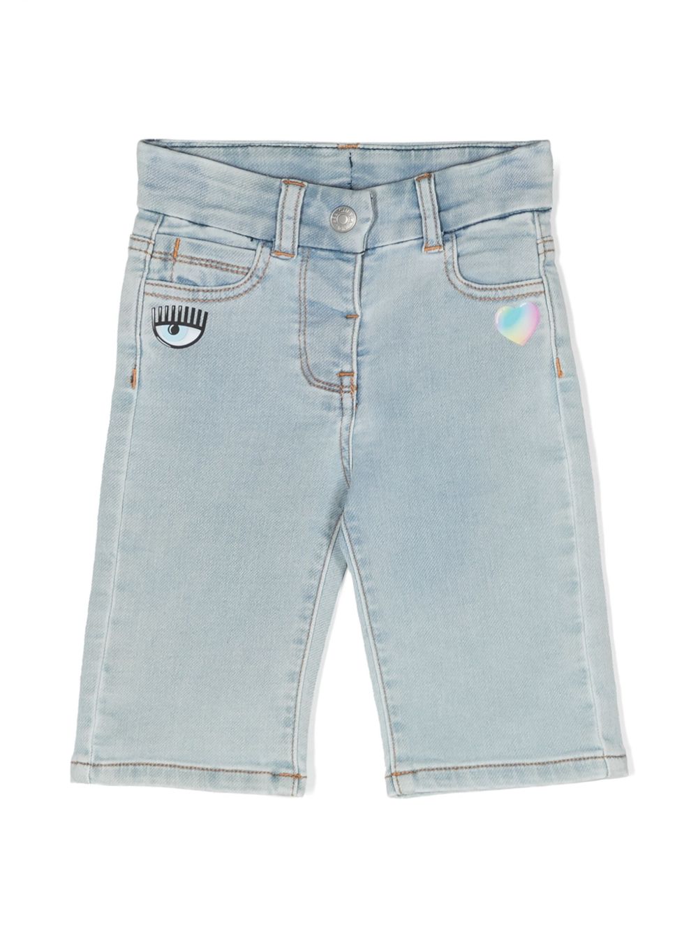 Chiara Ferragni Kids Eyelike 图案直筒牛仔裤 - 蓝色