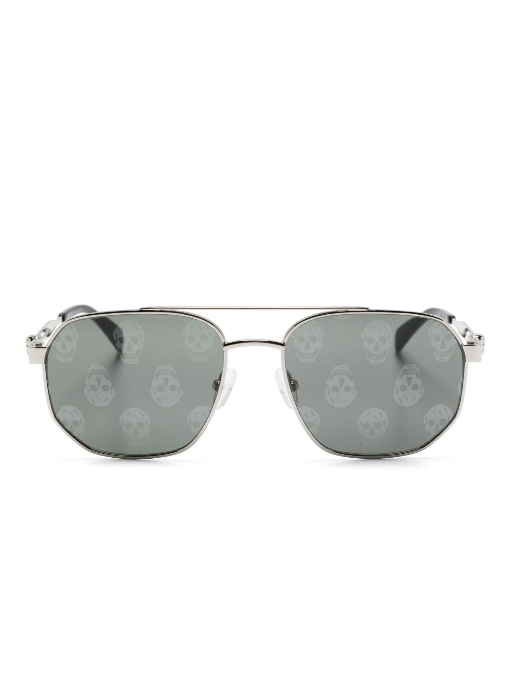 Alexander McQueen Eyewear 骷髅头印花飞行员镜框太阳眼镜 - 银色