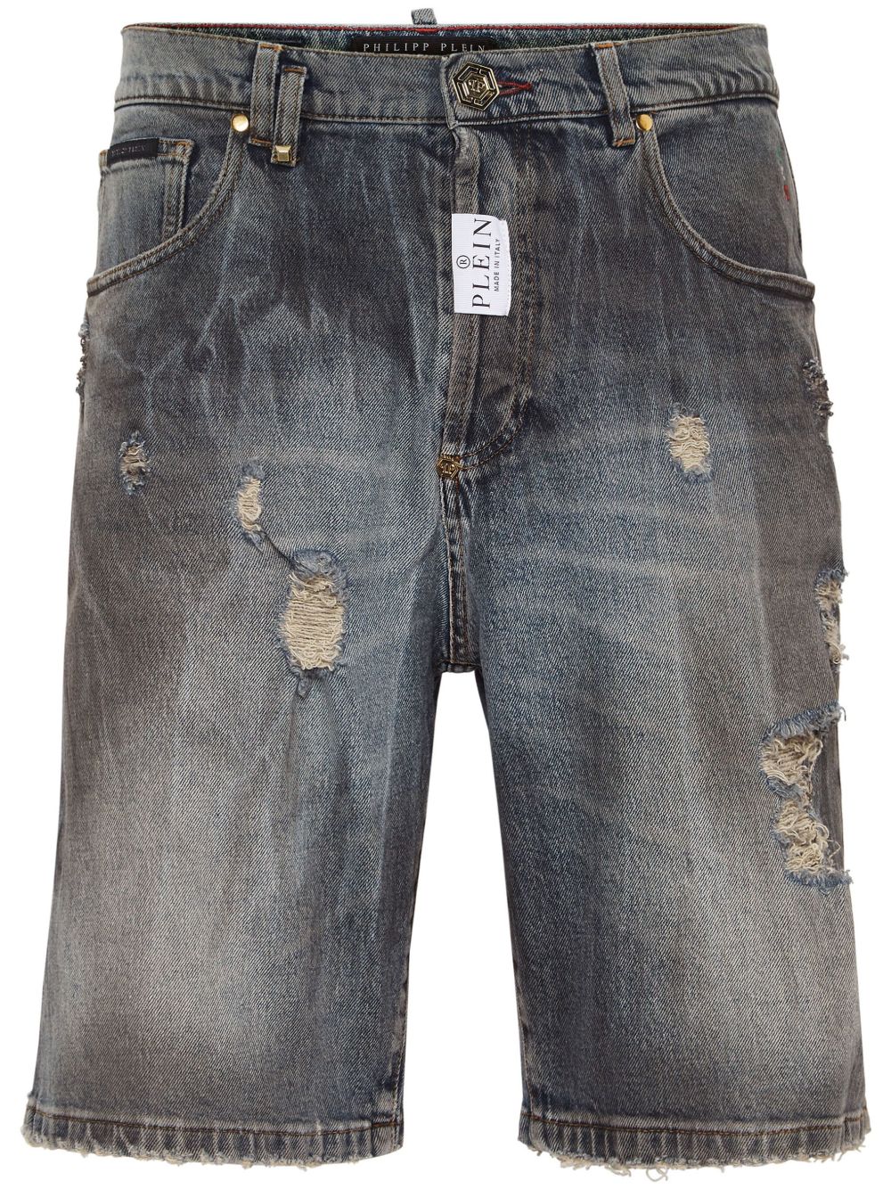 Philipp Plein 仿旧效果牛仔短裤 - 灰色