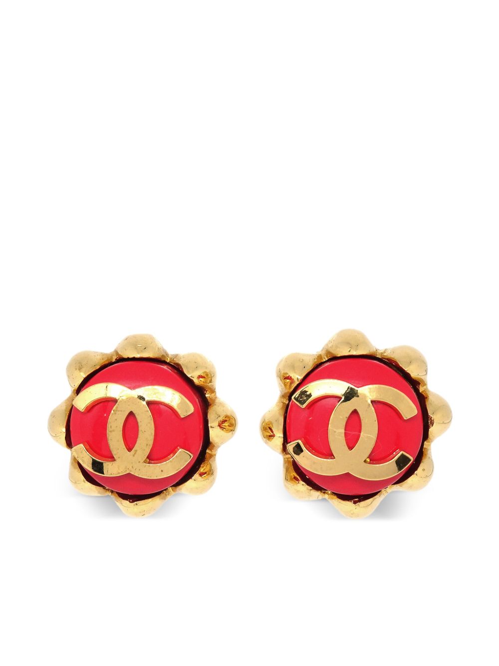 CHANEL Pre-Owned CC logo扇贝形夹扣式耳环（1980-1990年典藏款） - 金色