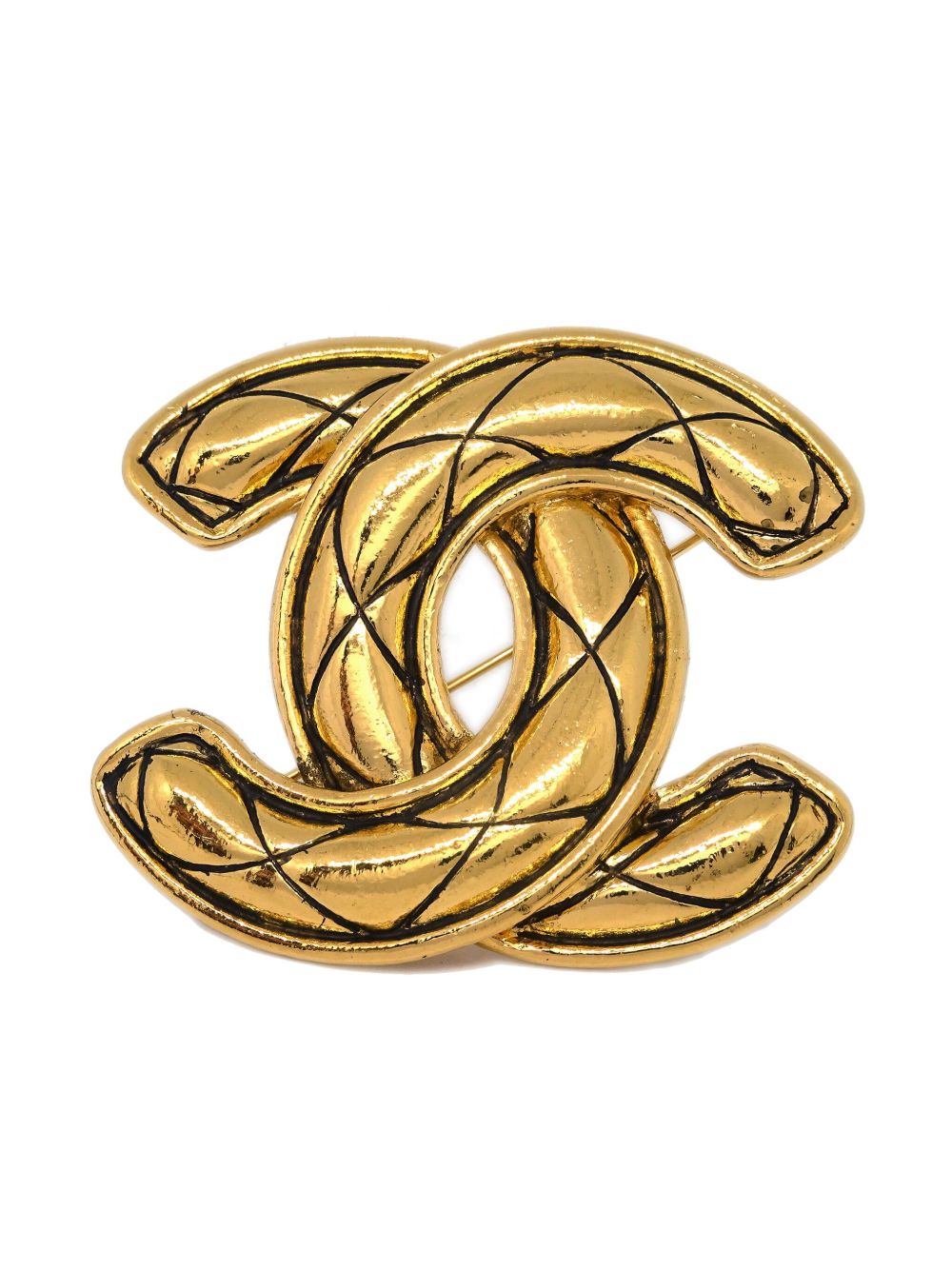 CHANEL Pre-Owned CC 菱纹绗缝胸针（1990-2000年代典藏款） - 金色