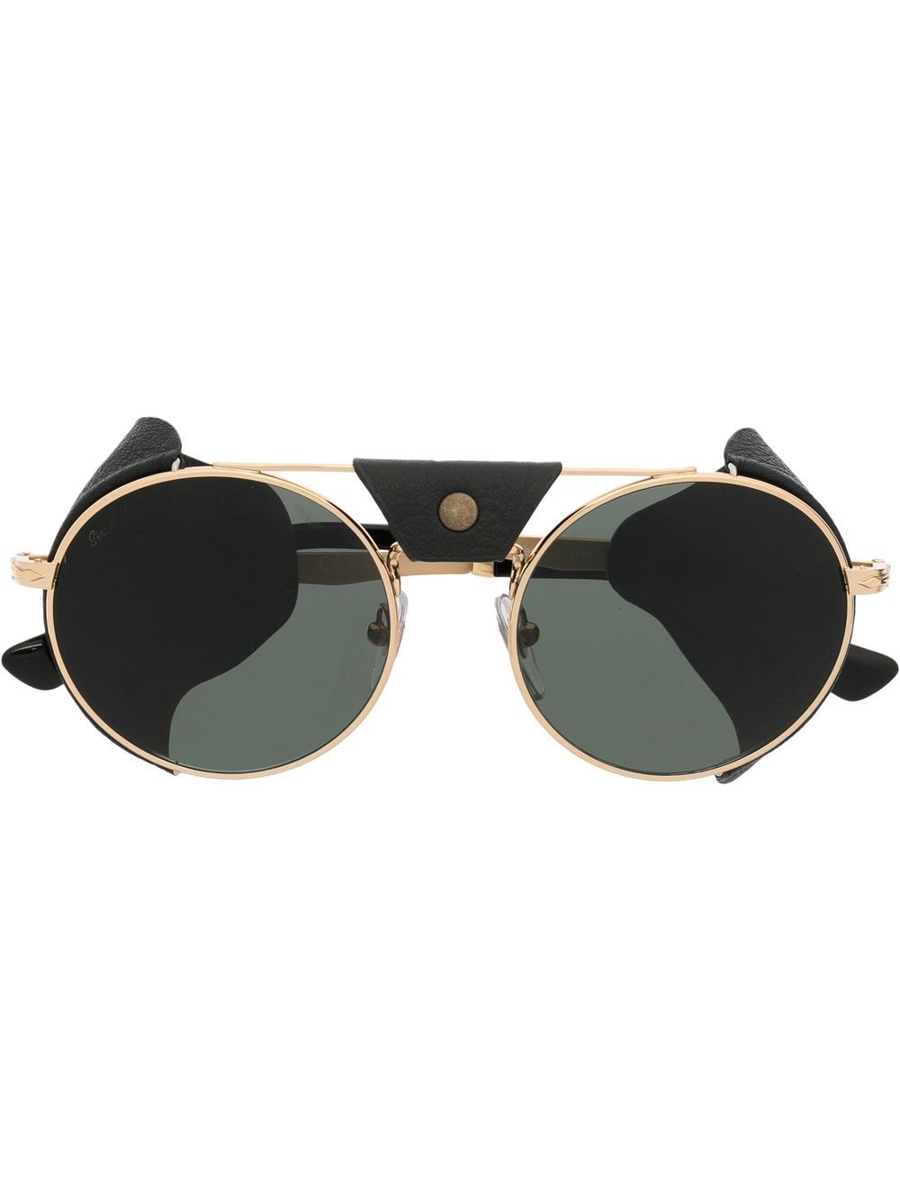 Persol 有色镜片皮质侧边圆形太阳眼镜 - 金色