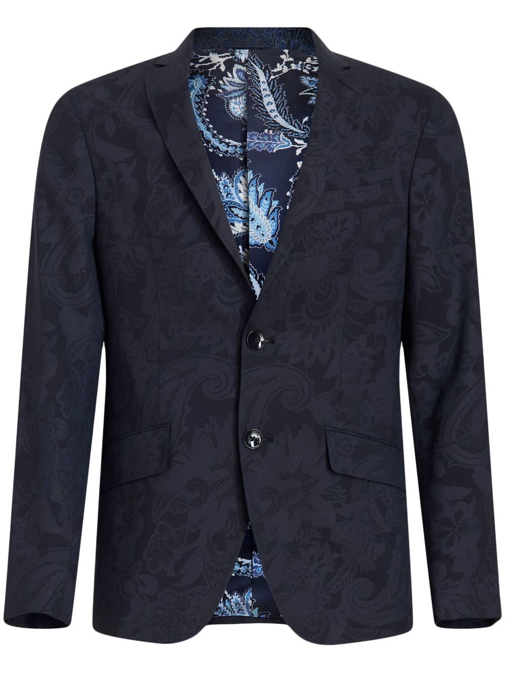 ETRO 图案提花单排扣西装夹克 - 蓝色