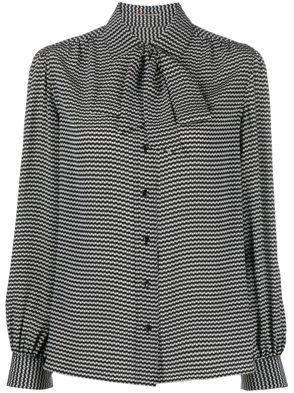 Saint Laurent 几何图案印花蝴蝶结衬衫 - 黑色