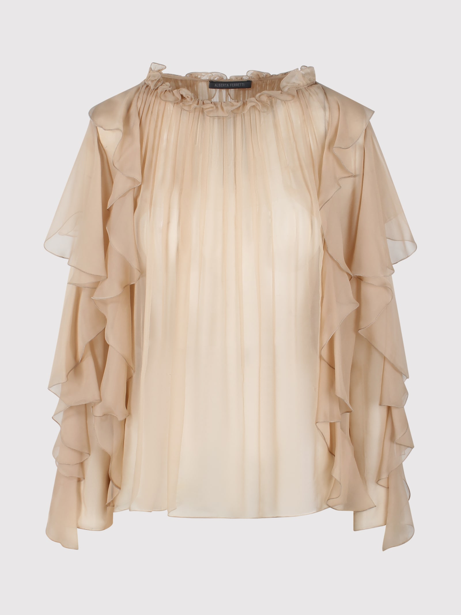 Alberta Ferretti 女士粉色真丝雪纺荷叶边衬衫