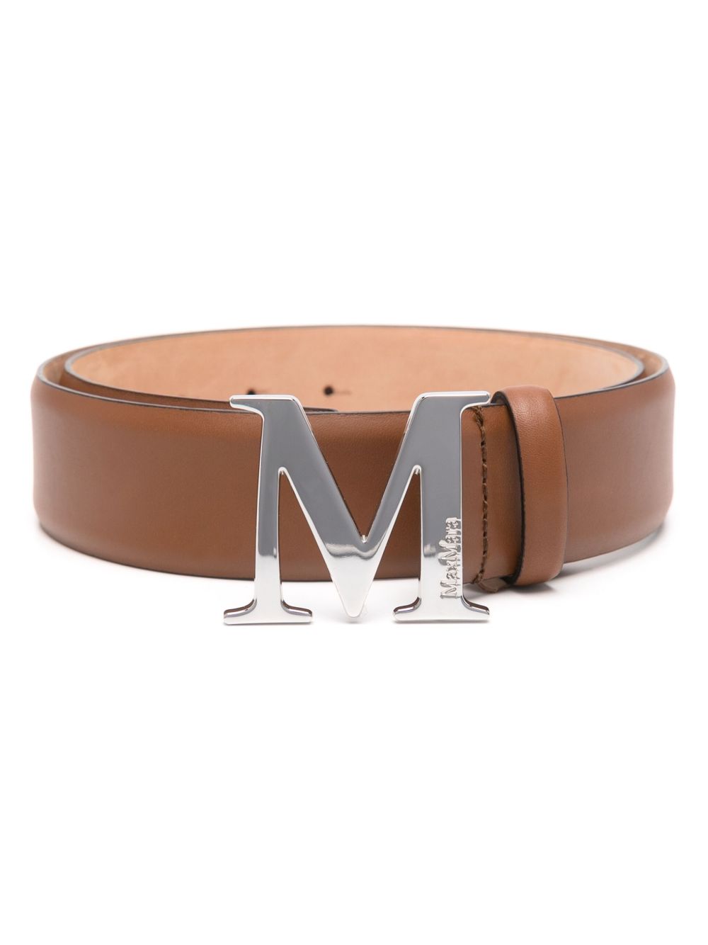 Max Mara logo扣环皮质腰带 - 褐色
