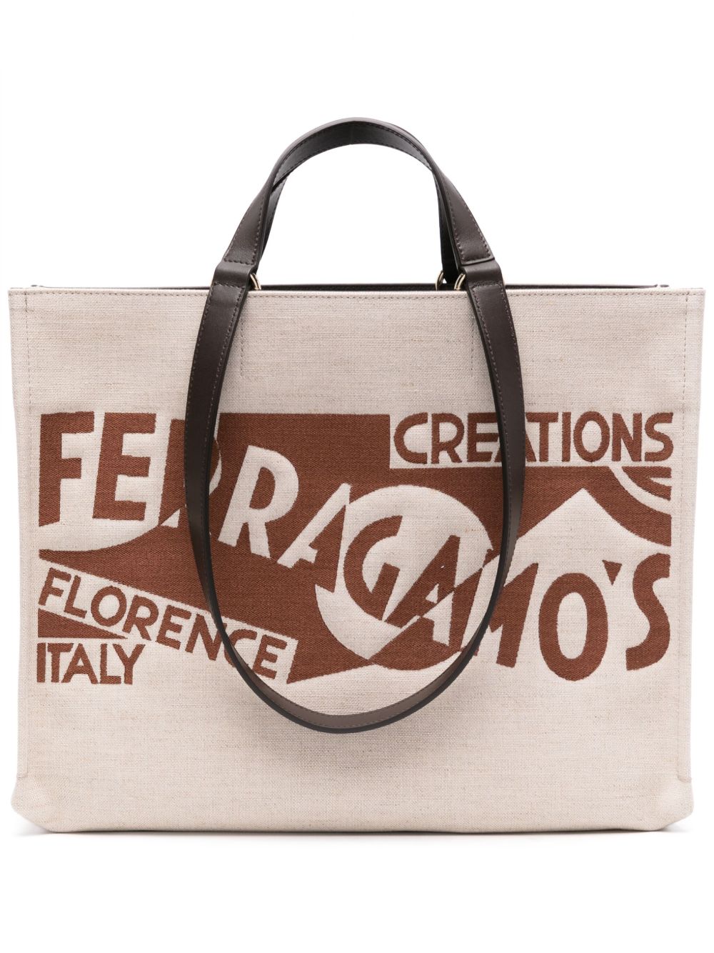 Ferragamo logo刺绣帆布托特包 - 中性色