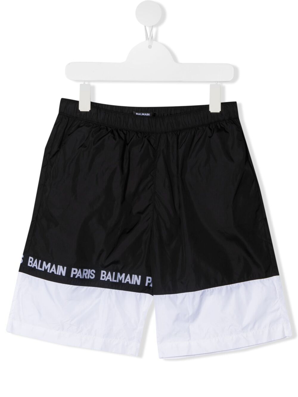 Balmain Kids 巴尔曼 logo带拼色泳裤 - 黑色