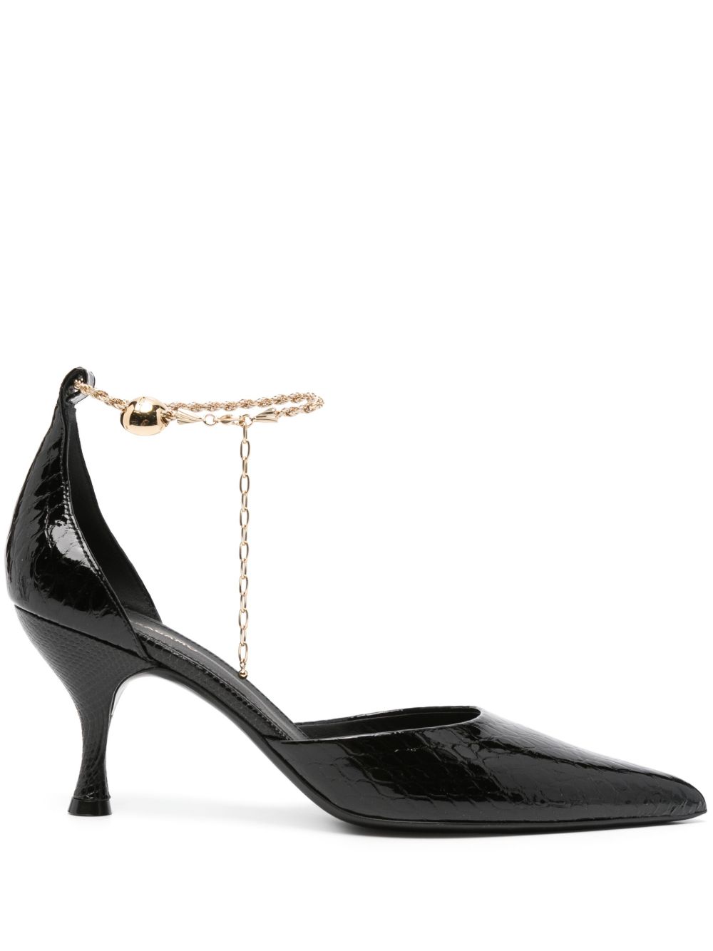 Ferragamo logo雕刻皮质高跟鞋 - 黑色